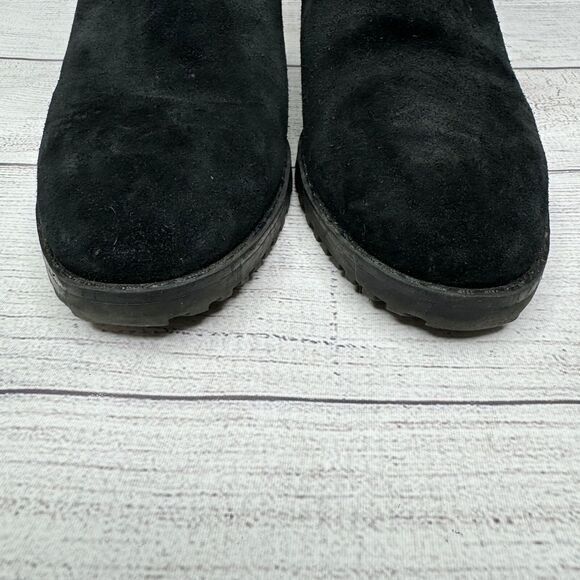 Blondo Women's 9.5 Black Suede Waterproof Ankle Boots Block Heel Side Zip FLAW - Picture 3 of 11